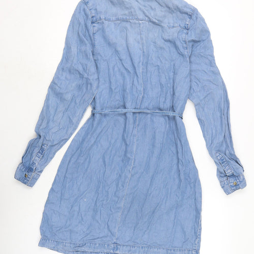 George Womens Blue Cotton Shirt Dress Size 8 Collared Button