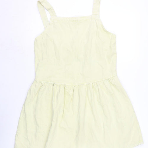 Denim & Co. Womens Yellow Cotton Pinafore/Dungaree Dress Size 10 Square Neck