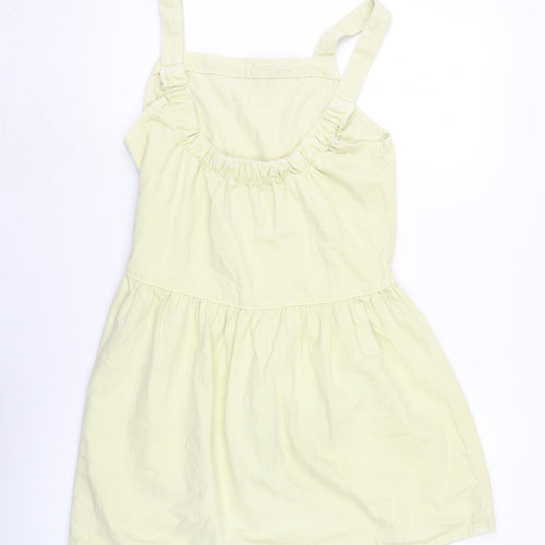 Denim & Co. Womens Yellow Cotton Pinafore/Dungaree Dress Size 10 Square Neck