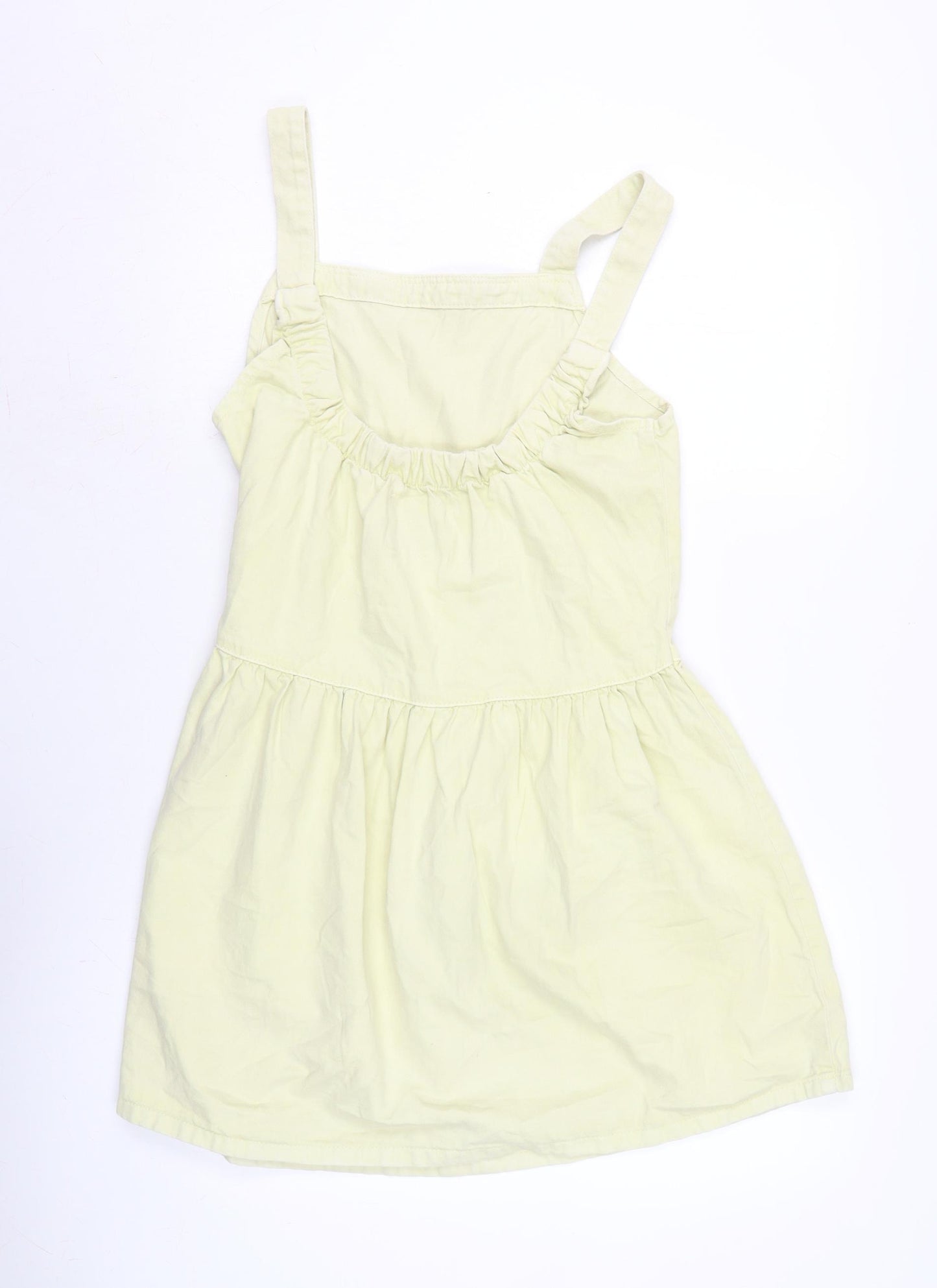 Denim & Co. Womens Yellow Cotton Pinafore/Dungaree Dress Size 10 Square Neck