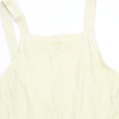 Denim & Co. Womens Yellow Cotton Pinafore/Dungaree Dress Size 10 Square Neck
