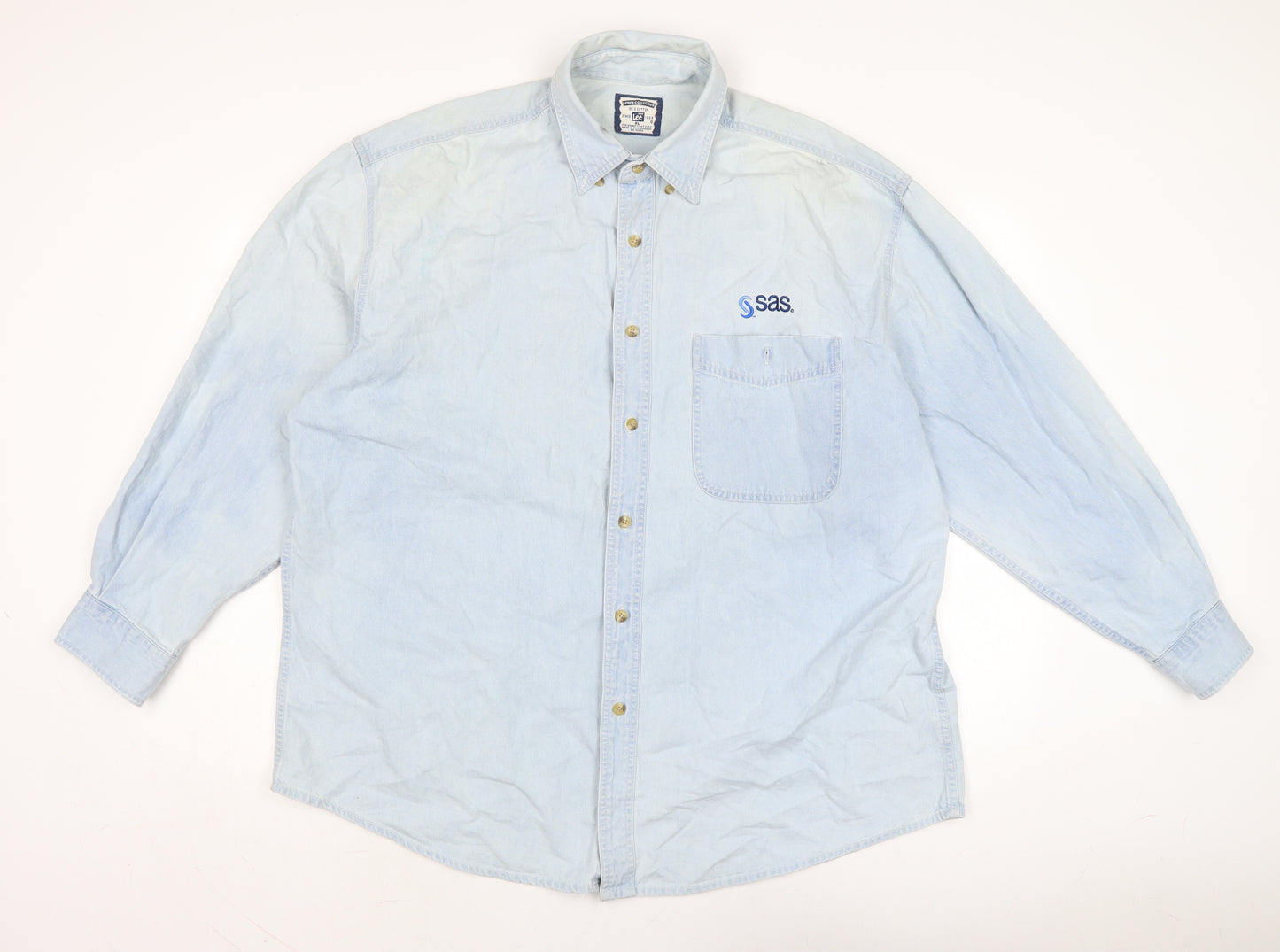 Lee Mens Blue Cotton Button-Up Size XL Collared Button - SAS