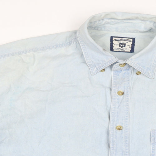 Lee Mens Blue Cotton Button-Up Size XL Collared Button - SAS