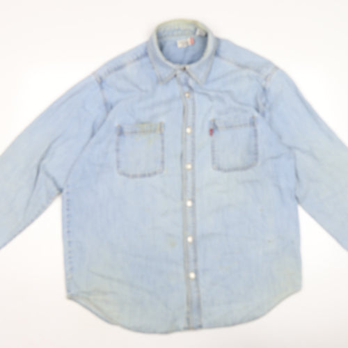 Levis Mens Blue Cotton Button-Up Size L Collared Button