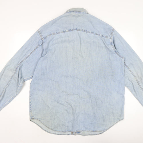 Levis Mens Blue Cotton Button-Up Size L Collared Button