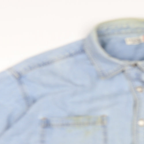 Levis Mens Blue Cotton Button-Up Size L Collared Button