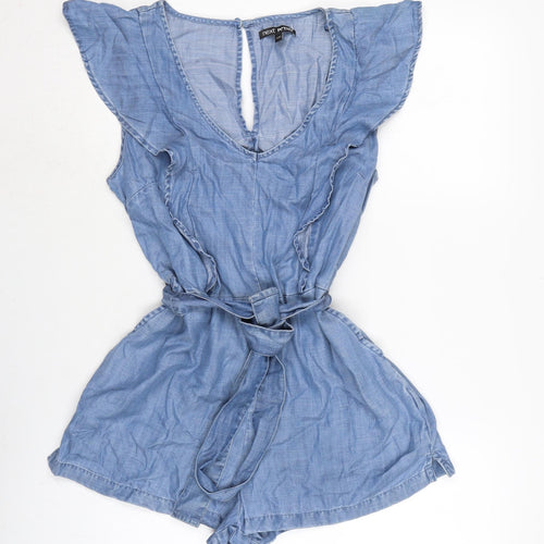 NEXT Womens Blue Cotton Playsuit One-Piece Size 12 Button