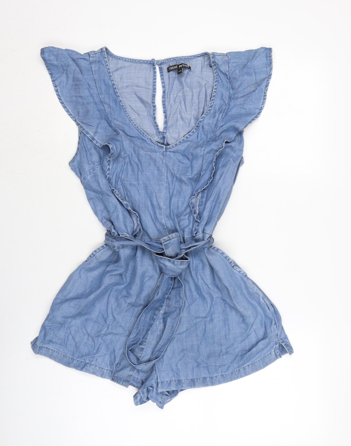 NEXT Womens Blue Cotton Playsuit One-Piece Size 12 Button