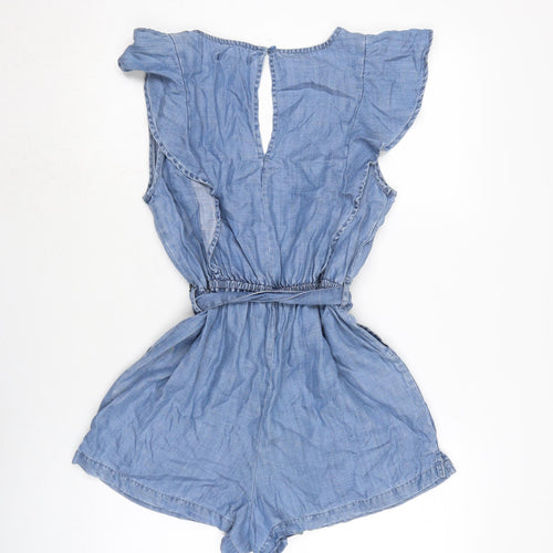 NEXT Womens Blue Cotton Playsuit One-Piece Size 12 Button