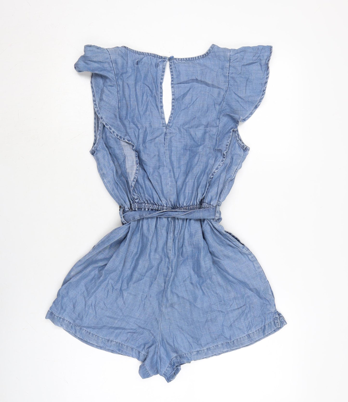 NEXT Womens Blue Cotton Playsuit One-Piece Size 12 Button