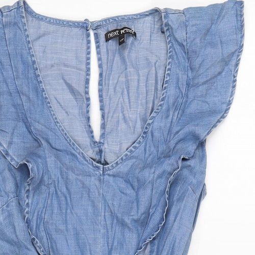 NEXT Womens Blue Cotton Playsuit One-Piece Size 12 Button