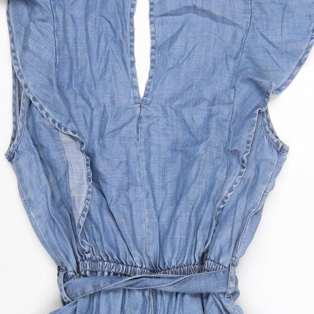 NEXT Womens Blue Cotton Playsuit One-Piece Size 12 Button