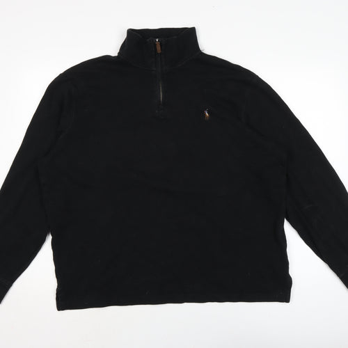 Ralph Lauren Mens Black Mock Neck Cotton Pullover Jumper Size XL Long Sleeve