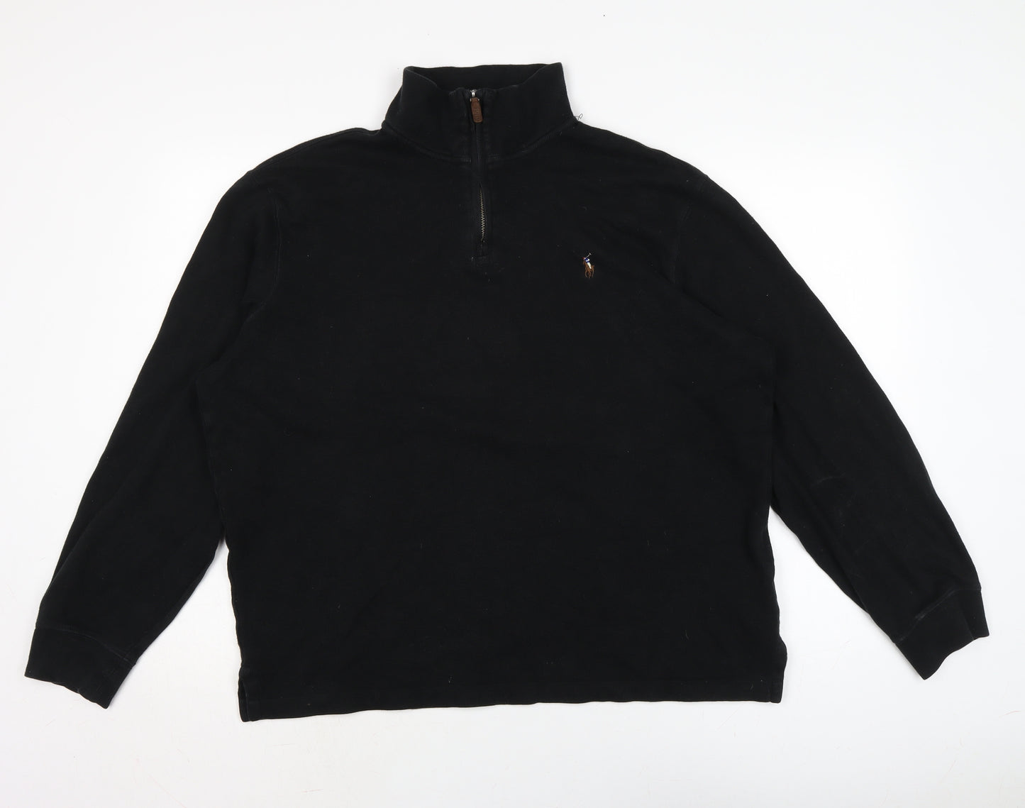 Ralph Lauren Mens Black Mock Neck Cotton Pullover Jumper Size XL Long Sleeve