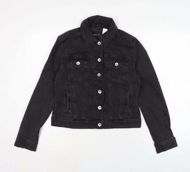 Marks and Spencer Womens Grey Biker Jacket Size 10 Button