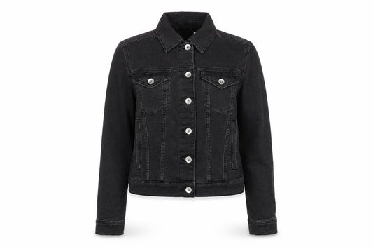 Front view of Marks & Spencer women’s grey biker jacket, size UK 10, button