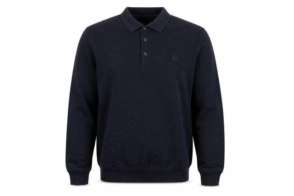 Front view of Lincoln men’s blue cotton pullover sweatshirt, size M