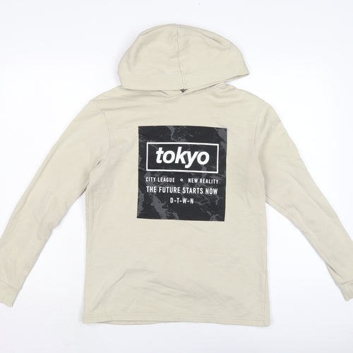 H&M Boys Beige Cotton Pullover Hoodie Size 12-13 Years