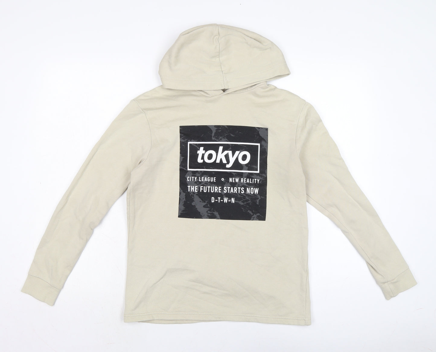 H&M Boys Beige Cotton Pullover Hoodie Size 12-13 Years