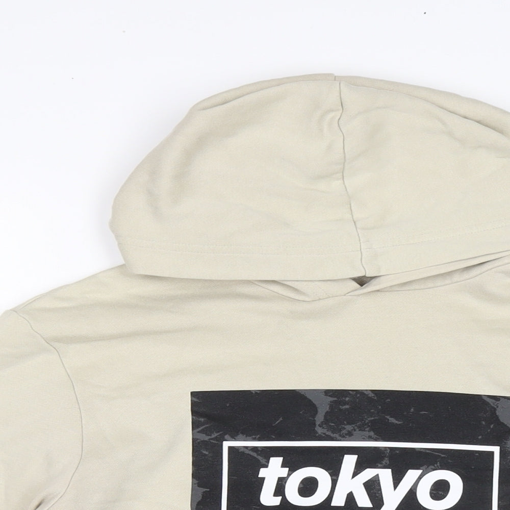 H&M Boys Beige Cotton Pullover Hoodie Size 12-13 Years