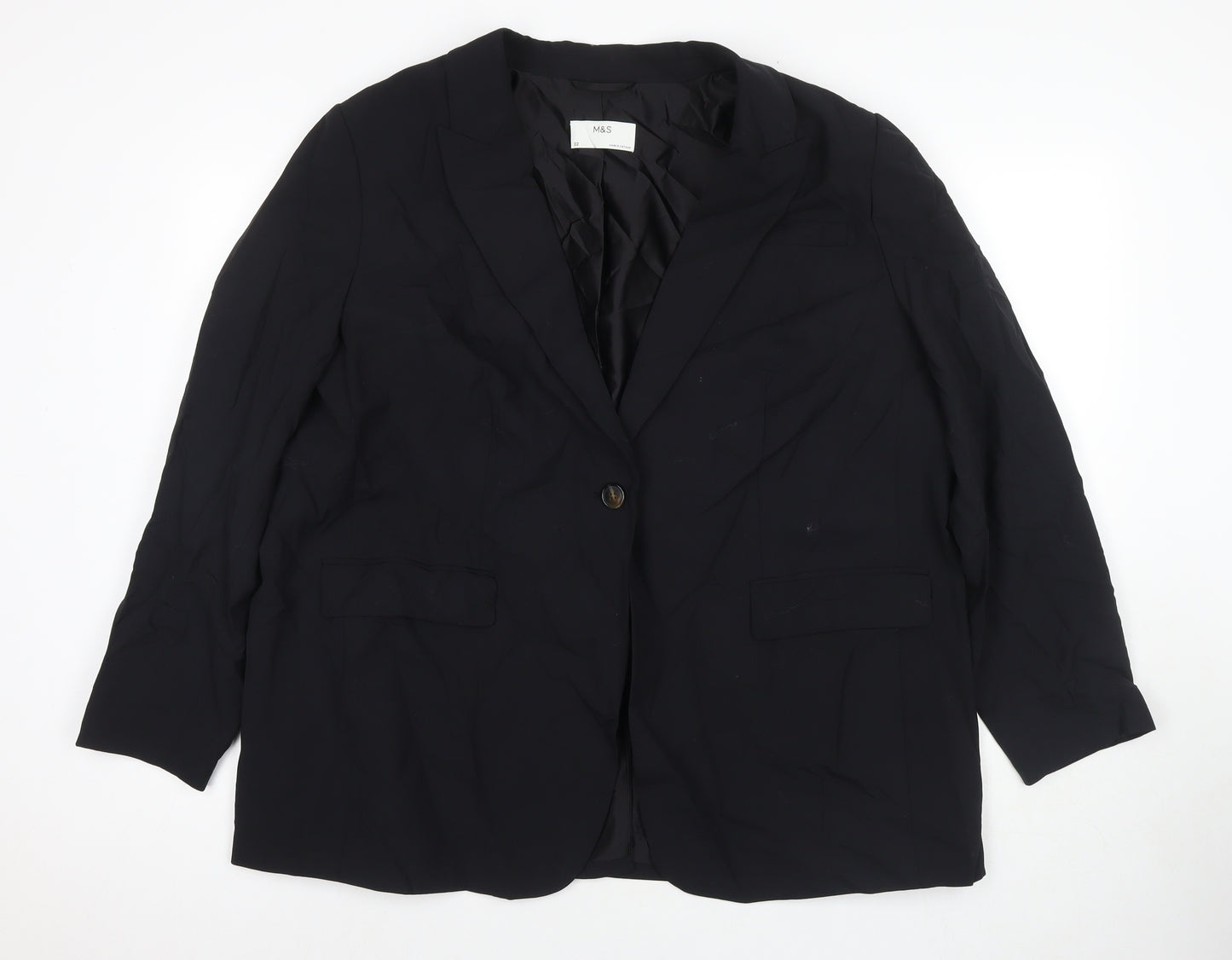 Marks and Spencer Womens Black Polyester Jacket Suit Jacket Size 22