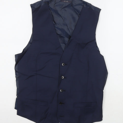 Marks and Spencer Mens Blue Polyester Jacket Suit Waistcoat Size 36 Regular