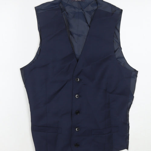 Marks and Spencer Mens Blue Polyester Jacket Suit Waistcoat Size 36 Regular
