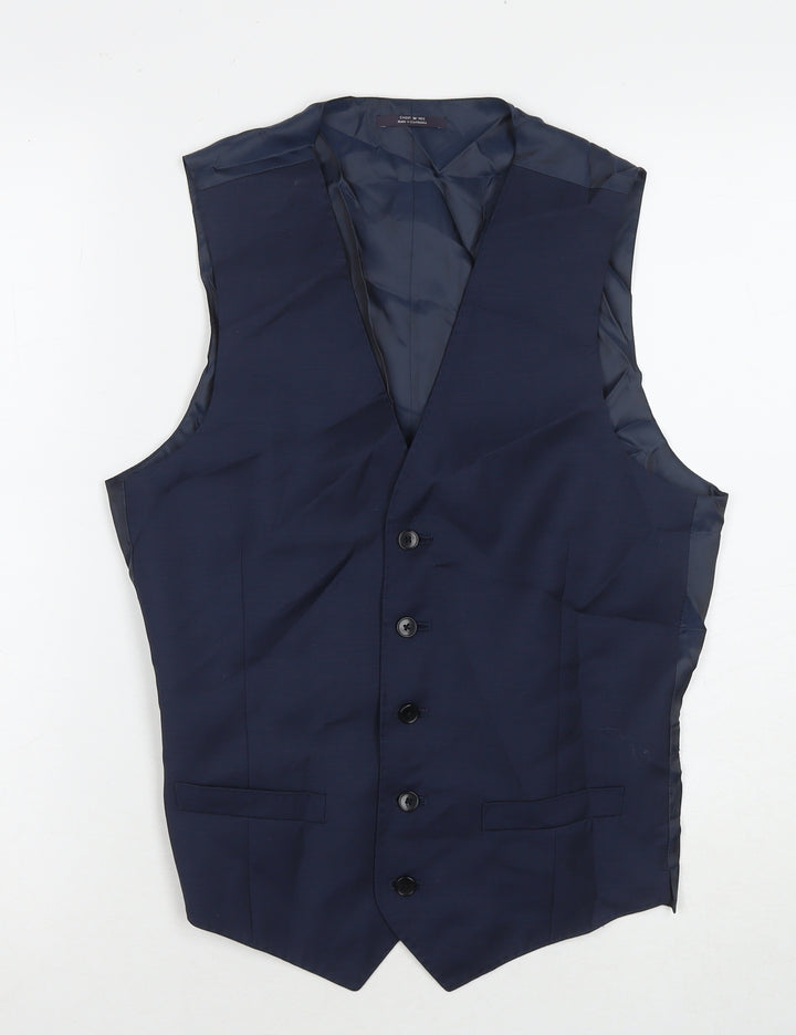 Marks and Spencer Mens Blue Polyester Jacket Suit Waistcoat Size 36 Regular