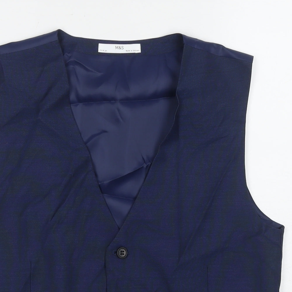 Marks and Spencer Boys Blue Jacket Waistcoat Size 14-15 Years Button