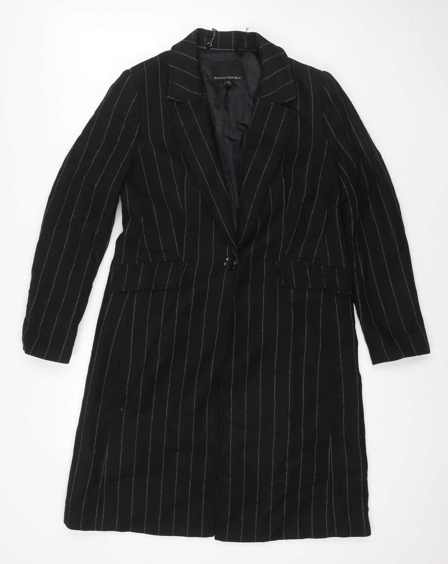 Banana Republic Womens Black Striped Pea Coat Coat Size XS Button