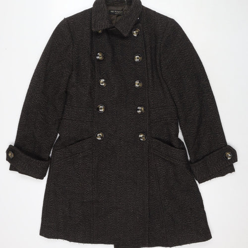Autograph Womens Black Geometric Pea Coat Coat Size 10 Button