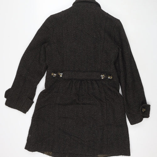 Autograph Womens Black Geometric Pea Coat Coat Size 10 Button