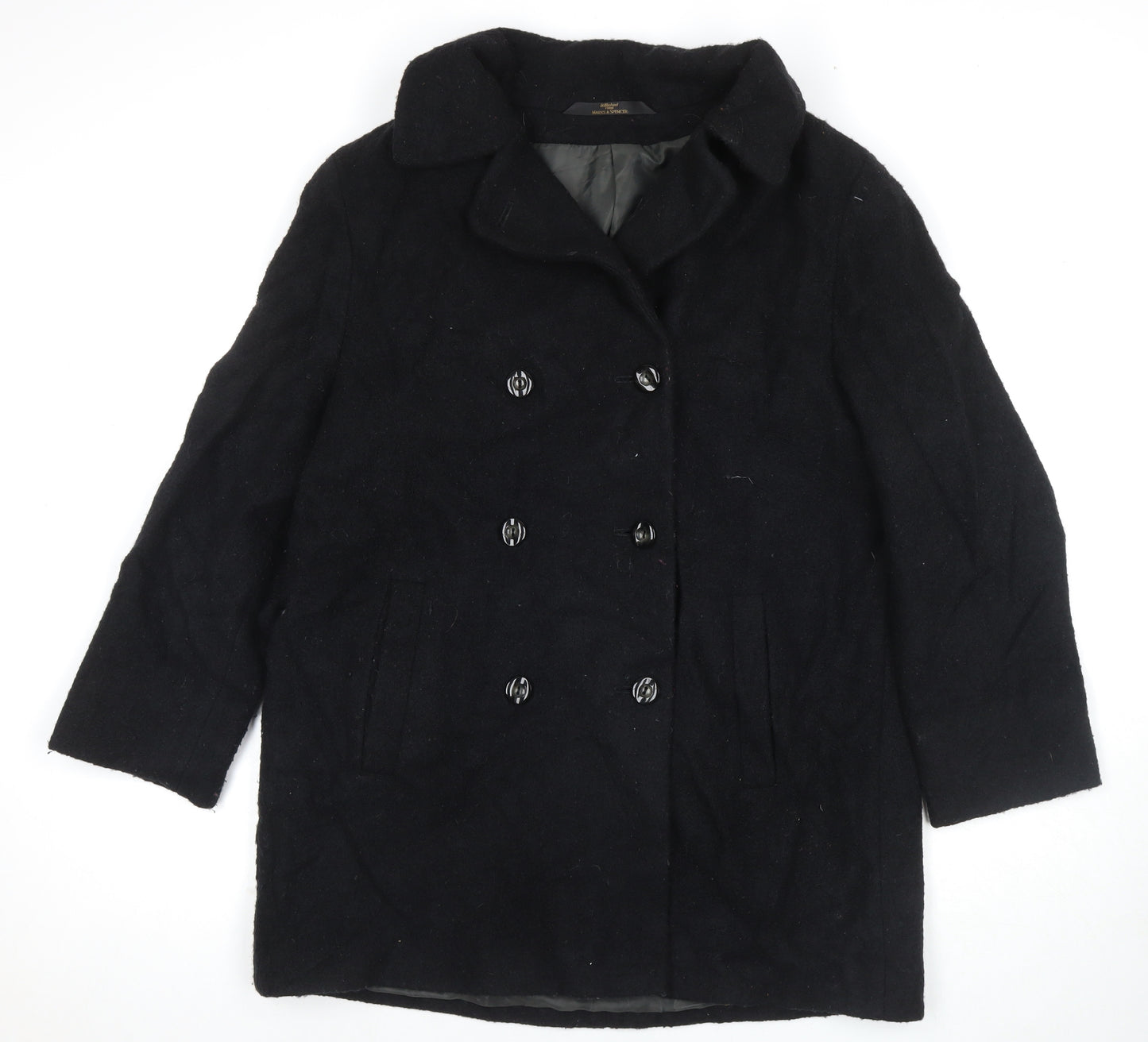 Marks and Spencer Womens Black Pea Coat Coat Size 18 Button