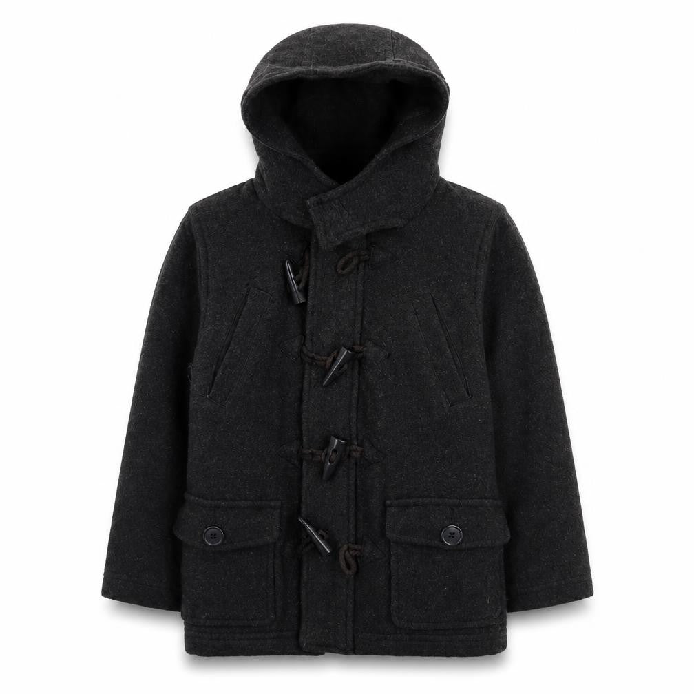 Front view of Duck and Cover boys’ grey pea coat coat, size 5, years zip