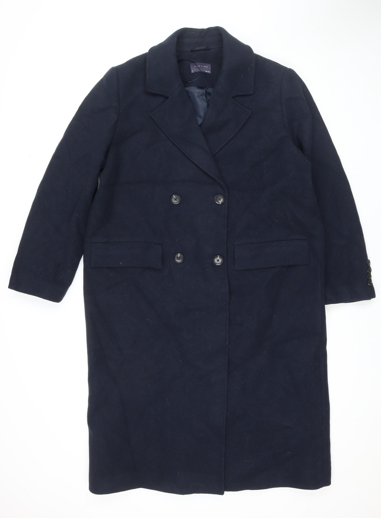 Marks and Spencer Womens Blue Overcoat Coat Size 16 Button