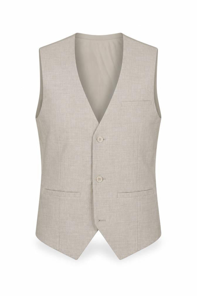 Front view of Kloth men’s beige polyester jacket suit waistcoat, size S, regular