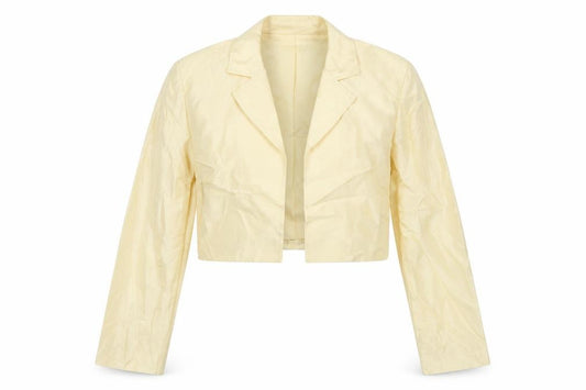 Front view of Platinum women’s yellow jacket blazer, size UK 12