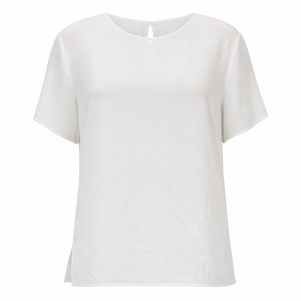Front view of Marks & Spencer women’s white polyester basic t-shirt, size UK 14, round neck