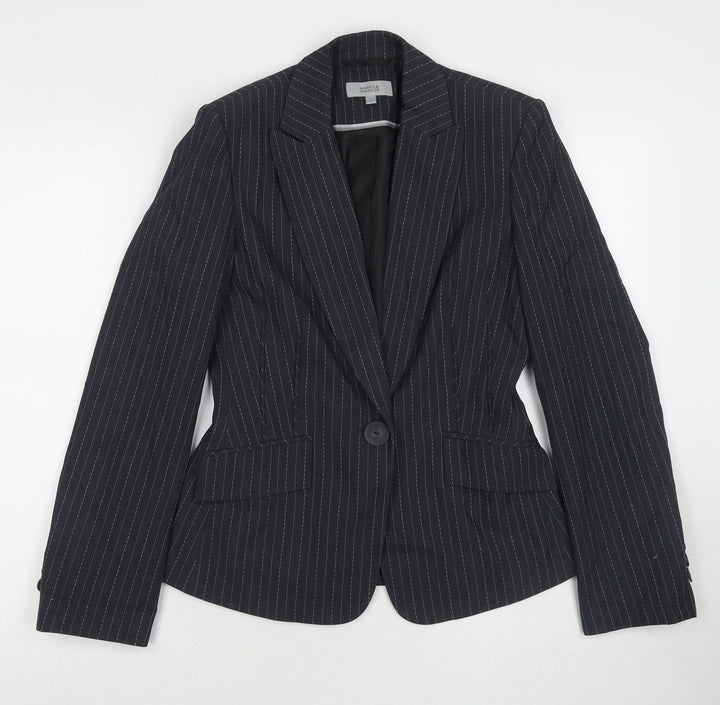 Marks and Spencer Womens Grey Striped Jacket Blazer Size 8 Button