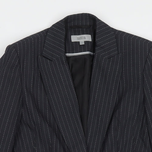 Marks and Spencer Womens Grey Striped Jacket Blazer Size 8 Button