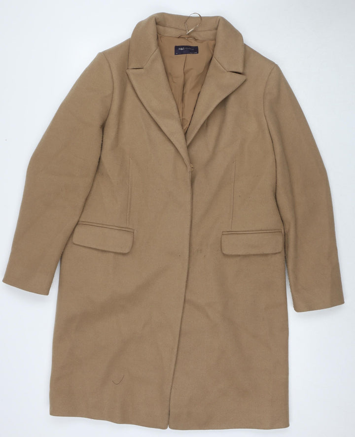 Marks and Spencer Womens Beige Overcoat Coat Size 14 Snap