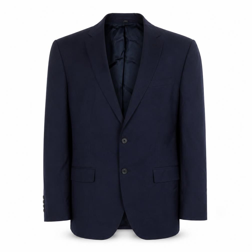Front view of Marks & Spencer men’s blue polyester jacket suit jacket, size 42, regular
