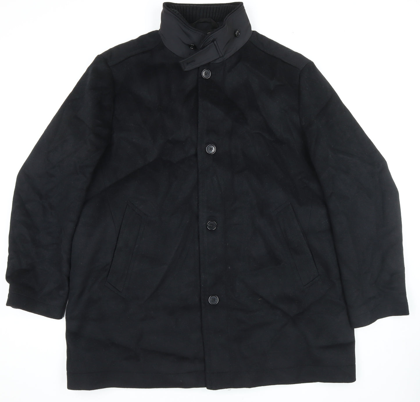 Marks and Spencer Mens Black Overcoat Coat Size 3XL Zip