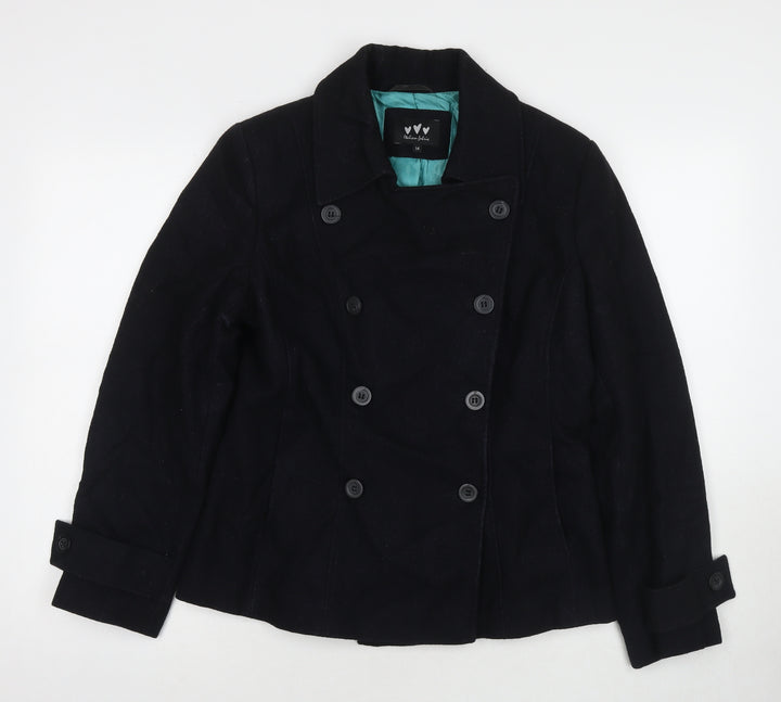 Marks and Spencer Womens Black Parka Coat Size 14 Button