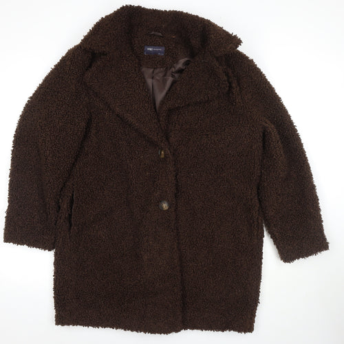 Marks and Spencer Womens Brown Overcoat Coat Size 14 Button