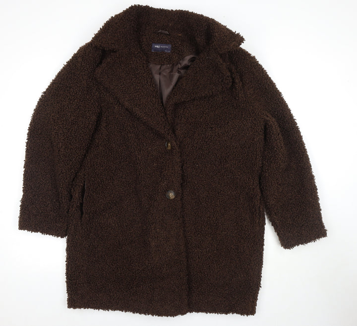 Marks and Spencer Womens Brown Overcoat Coat Size 14 Button