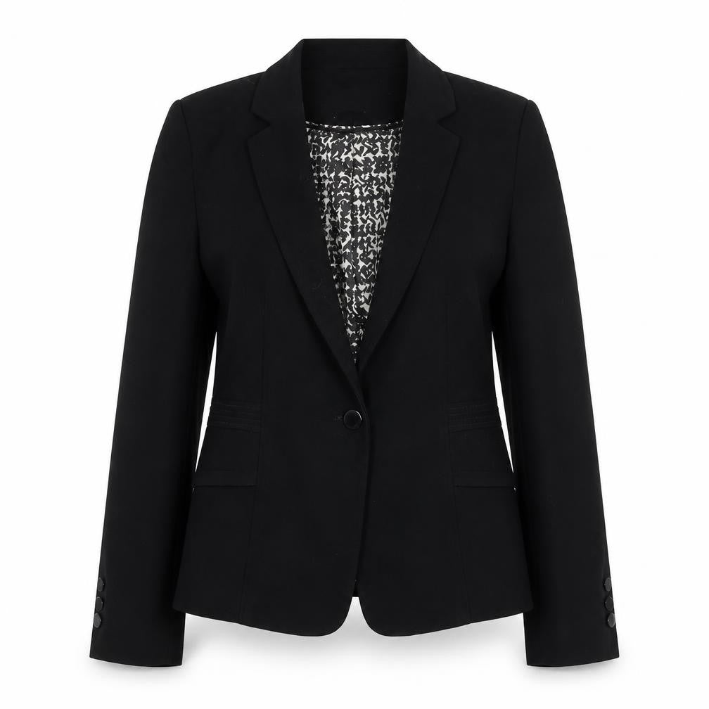 Front view of Marks & Spencer women’s black jacket blazer, size UK 10, button