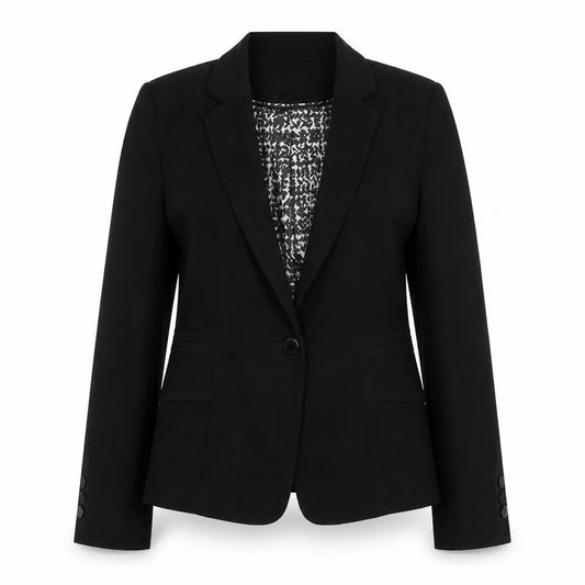 Front view of Marks & Spencer women’s black jacket blazer, size UK 10, button