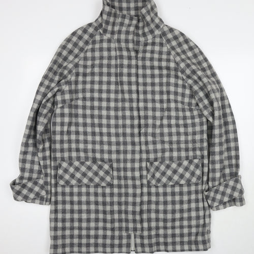 Marks and Spencer Womens Grey Check Overcoat Coat Size 14 Zip