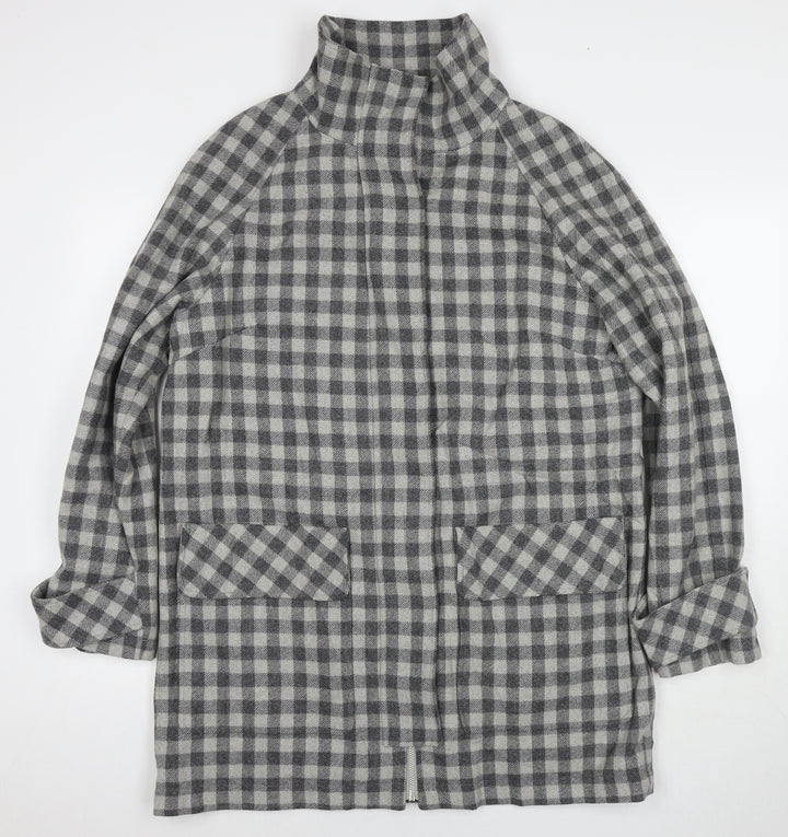Marks and Spencer Womens Grey Check Overcoat Coat Size 14 Zip